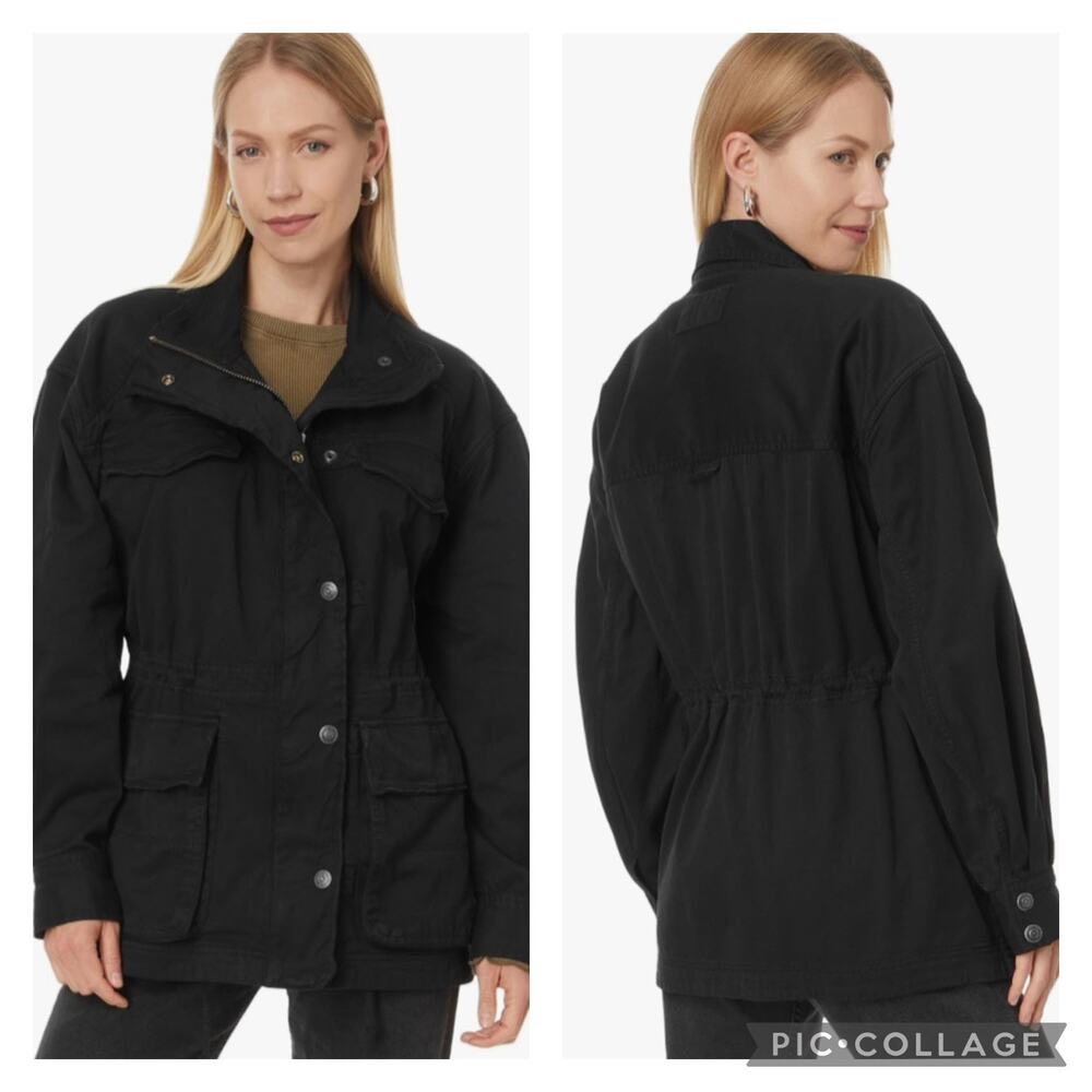Free People Arya Black Cotton Utility Jacket Size Small